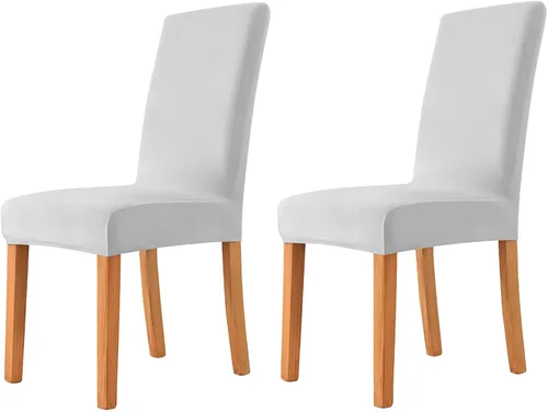 Vista 9 de Velvet Chair Covers Beige Gray, Stretch Dining Room Chair Covers 2 Pack, Super Fit Dining Chairs Slipcovers Spandex Washable Kitchen Parson Chair