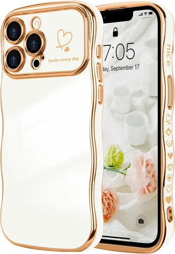 Vista 17 de LCHULLE Funda para iPhone 12 Pro para mujeres y niñas, lindo marco ondulado con forma rizada con patrón de corazón de amor, cubierta de protección