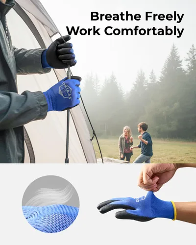 Vista 4 de OKIAAS Guantes de trabajo ultrafinos y ligeros para hombre con agarre, 12 pares, color negro, talla S