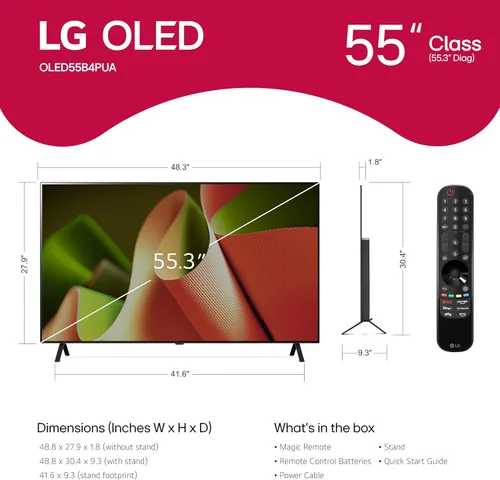 Vista 2 de LG Pantalla plana con procesador Smart TV 4K de 55 pulgadas clase OLED serie B4 con control remoto mágico alimentado por IA con Alexa incorporado