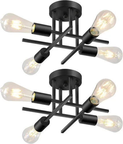 Vista 6 de EGM Lámpara de techo semiempotrada dorada, lámpara de cocina moderna de 4 luces con base E26, lámpara de techo para dormitorio, candelabro Sputnik