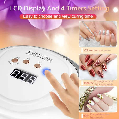 Vista 3 de Lámpara de uñas LED UV con 81 cuentas, lámparas de curado de uñas de 380 W para esmalte de gel con sensor automático/4 ajustes de temporizador