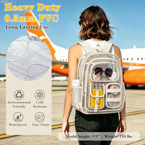 Vista 7 de Mochila transparente de tres capas, bolsa transparente resistente para niños, mochila transparente para niñas y niños (beige)