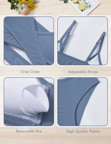 Vista 6 de Conjunto de bikini para niñas, traje de baño de dos piezas, traje de baño cruzado para niñas