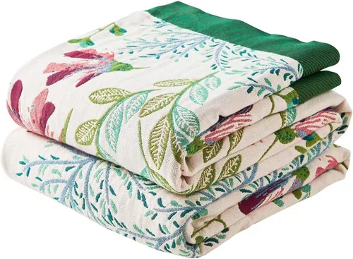 Vista 23 de Manta bohemia de muselina de algodón tejida con flores decorativas de 50 x A-verde