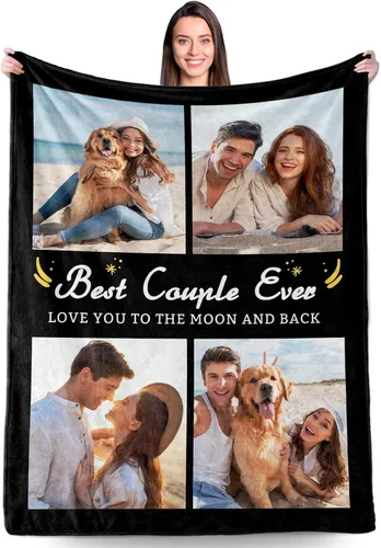 Vista 11 de Manta personalizada con fotos, regalos personalizados para el día de San Valentín para él y ella, mantas personalizadas de franela suave