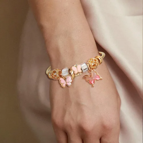 Vista 4 de Navoky Pulsera con dije de mariposa dorada ajustable y abierta para mujeres y niñas