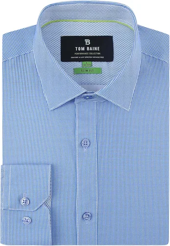 Vista 10 de Tom Baine Camisa de hombre ajustada de manga larga de alto rendimiento geométrica casual con botones