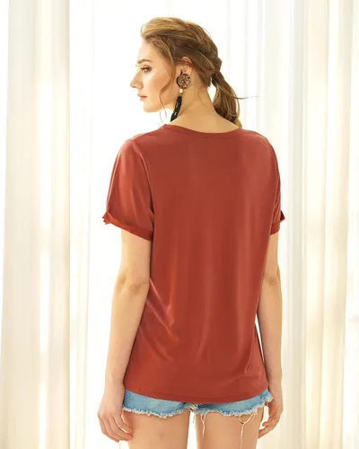 Vista 5 de noflik Camiseta básica de manga corta con cuello redondo para mujer Cupro Modal