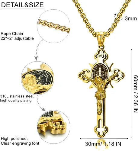 Vista 5 de Collar con colgante de cruz de oración del Señor de acero inoxidable con crucifijo de Jesucristo y versículo bíblico para hombresniñosmujeres