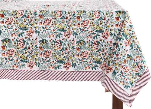 Vista 13 de ATOSII Mantel 100% algodón, Amara, floral, hecho a mano, rectangular, de lino, para cocina, comedor, fiestas, bodas, exteriores, picnics, Pascua