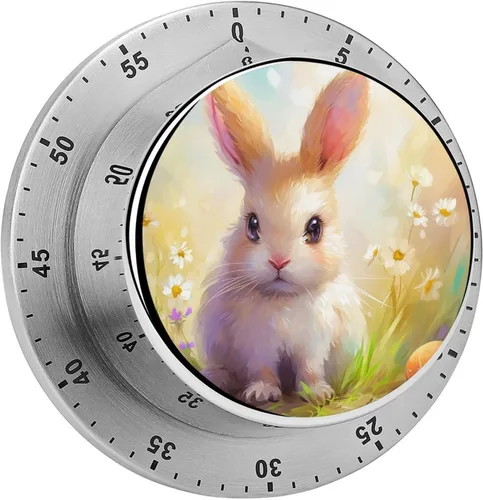 Vista 22 de Watercolor Easter Day Kitchen Timers for Cooking Cartoon Bunny Chef Cooking Timer Clock with Loud Alarm No Batteries Required Mechanical Desk Timer