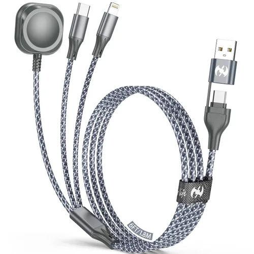Vista 13 de IDISON Cable de carga múltiple (paquete de 3 de 4 pies), cable de carga 3 en 1, esencial de viaje, cable trenzado de nailon USB A/C, puerto USB A/C