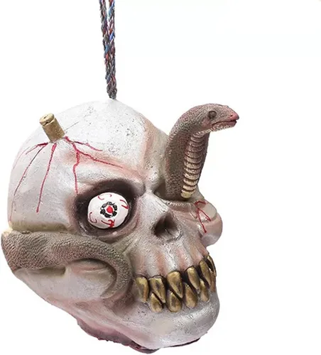 Vista 12 de Decoraciones colgantes de cabeza dividida para Halloween, cuerpo sangriento aterrador, cuerpo sangriento, tamaño real, real, accesorios de colgante