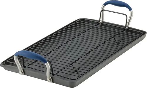 Vista 18 de Anolon Advanced Home Parrilla/Plancha Plana Antiadherente de Doble Quemador Anodizada Dura, 10 x 18 Pulgadas, Índigo
