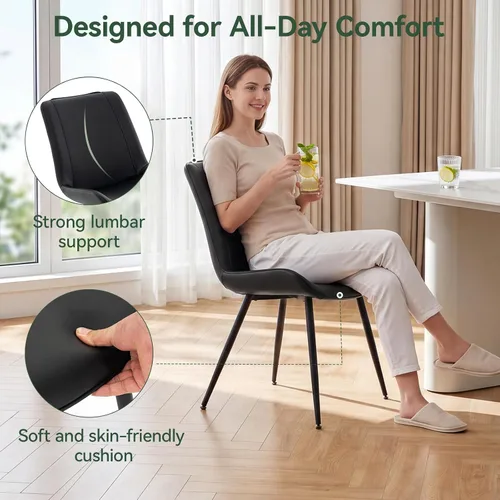 Vista 4 de Vogue Furniture Direct Juego de 2 sillas de comedor modernas, tapizadas de piel sintética, sin brazos, con patas de metal, sillas decorativas