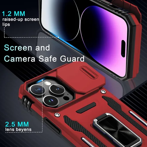 Vista 112 de DEERLAMN Funda para iPhone Xs Max con funda deslizante para cámara + protector de pantalla, soporte giratorio de anillo de grado militar a prueba
