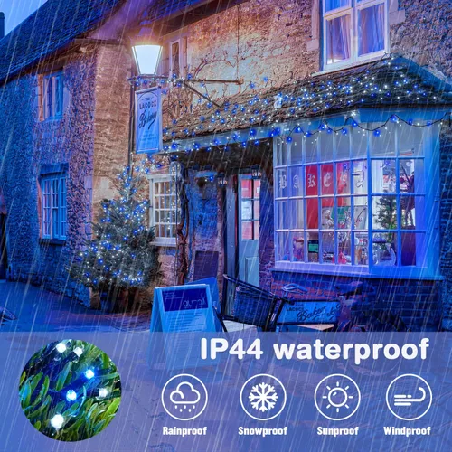 Vista 6 de JMEXSUSS Guirnalda de luces de Navidad de 200 LED azules y blancas, 66 pies, de exterior, expansible, para árbol, fiesta o decoración de hogar