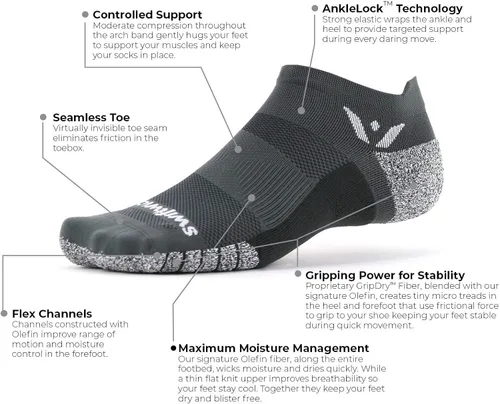 Vista 2 de Swiftwick - Calcetines antideslizantes FLITE XT ZERO para correr, calcetines de golf, máxima estabilidad