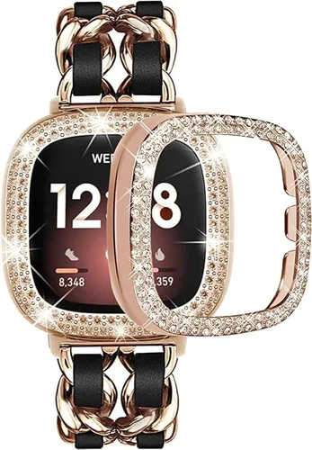 Vista 18 de Correa de reloj brillante compatible con Fitbit Versa 3/Fitbit Sense para mujer, correa ajustable de aleación de cristal con diamantes de imitación