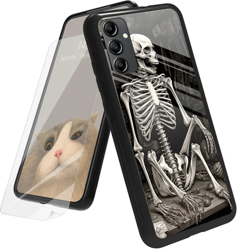 Vista 64 de Funda para Samsung Galaxy A12 5G con protector de pantalla, parte trasera de vidrio templado + TPU de silicona suave que absorbe los golpes