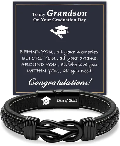 Vista 10 de Gifts for Men Infinity Leather Bracelet for Dad New Daddy Husband Boyfriend Son Grandson Brother Nephew Uncle Black Braided Engraved Leather Jewelry
