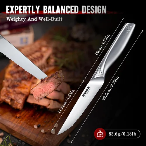 Vista 4 de Huusk Juego de 2 cuchillos de carne dentados, cuchillos japoneses de acero inoxidable de 4.5 pulgadas, cuchillos afilados aptos para lavavajillas