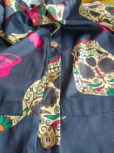 Vista 14 de PAODIKUAI Overol casual con estampado de calavera para mujer, overol suelto con bolsillos