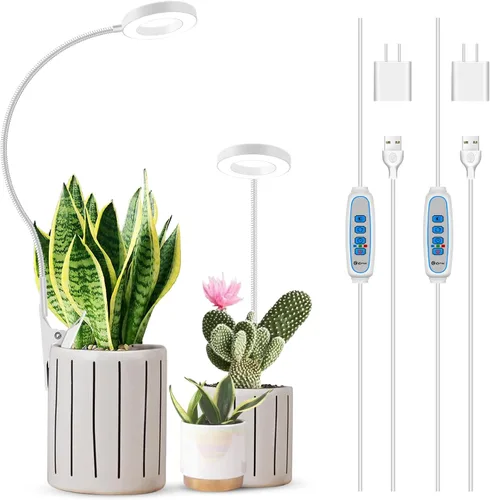 Vista 12 de Luz de cultivo con clip, luces de plantas de halo de 6000 K para cultivar plantas pequeñas, lámpara LED de espectro completo con temporizador