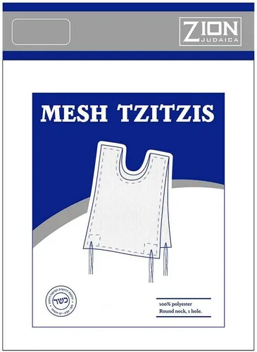 Vista 2 de Zion Judaica Calidad Malla Tzitzit Prenda 100% poliéster certificado Kosher Tzitzis sin sudor importado de Israel
