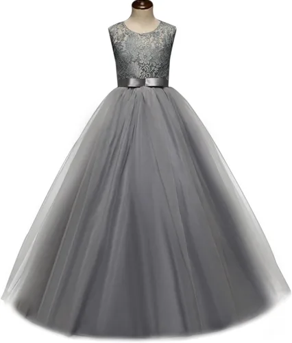 Vista 2 de Vestido Yaphyee largo, de princesa, con flores, formal, para boda, dama de honor, para fiesta, para niña