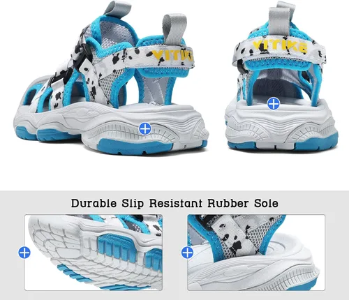 Vista 4 de JMFCHI Sandalias deportivas de verano para niños y niñas, sandalias de punta cerrada para exteriores, zapatos atléticos para agua, sandalias