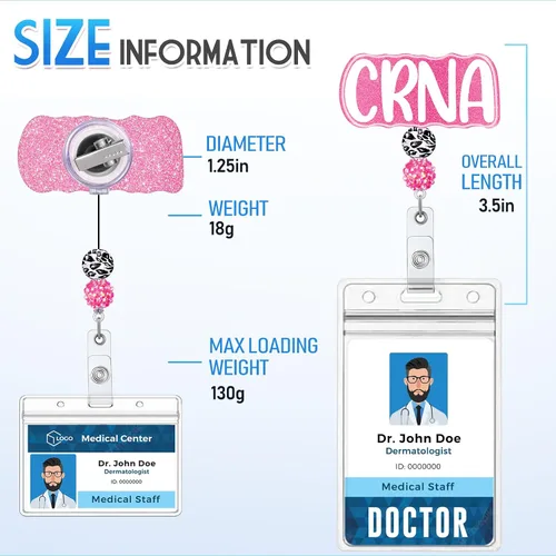Vista 5 de Plifal Carrete de identificación CRNA retráctil con clip de identificación para enfermera, etiqueta de nombre de enfermería, tarjeta de etiqueta