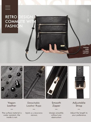 Vista 2 de Vangue Bolsos cruzados para mujer, bolsillo con cremallera de tamaño mediano con correa ajustable