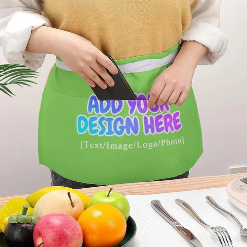 Vista 145 de AXKEUDO Delantal personalizado con bolsillos, delantales de cintura para camarera para cocinar en casa, restaurante, servir trabajo