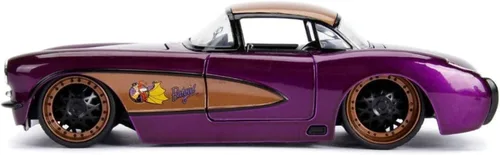 Vista 3 de Jada DC Comics Bombshells Batichica y coche fundido a presión Chevy Corvette 1957, vehículo a escala 1:24 y figura de colección de 2.75 pulgadas