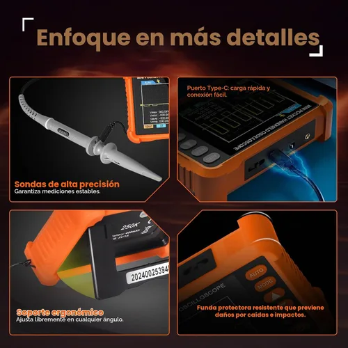 Vista 7 de BTMETER Mini osciloscopio digital de mano – Ancho de banda de 250 kHz, muestreo de 2.5 MSa/s, LCD de 2.8 pulgadas, disparador Naranja