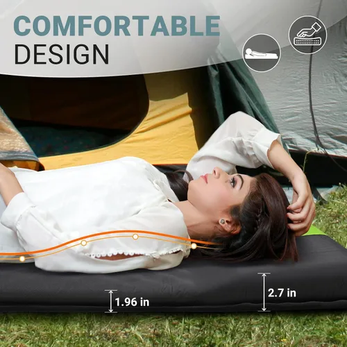 Vista 2 de FUNDANGO Colchoneta de dormir doble autoinflable para acampar con almohada incorporada, colchón inflable de espuma portátil ligero grande para 2