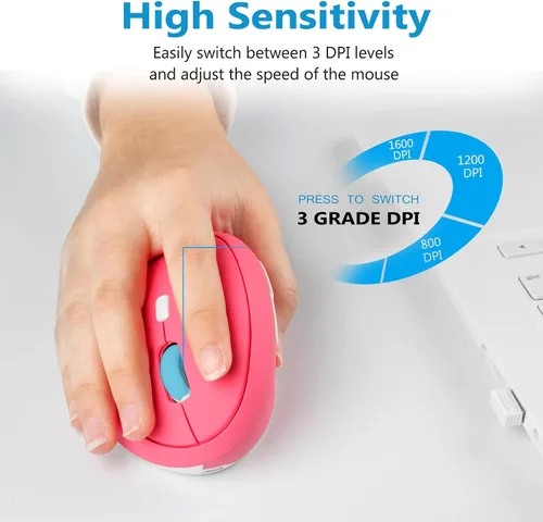 Vista 8 de Super Space Ratón inalámbrico vertical, mouse ergonómico recargable, 6 botones de 400 mAh con 800/1200/1600 DPI ajustable, compatible
