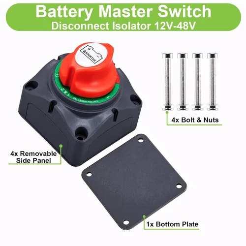 Vista 11 de Spurtar Interruptor de desconexión de batería de automóvil, 12 V, 24 V, 48 V, 1-2 ambas apagadas, interruptor de apagado de batería, apagado