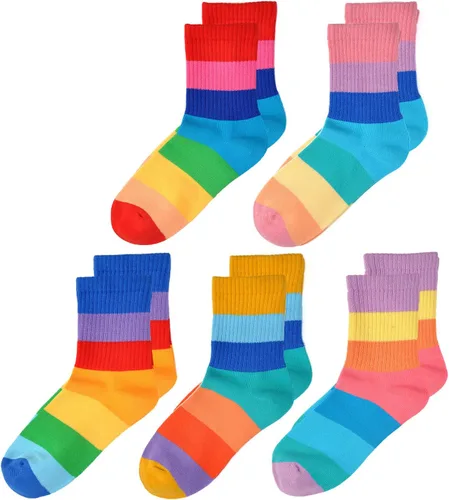 Vista 34 de EPEIUS Paquete de 5 calcetines sin costuras con rayas arcoíris para niños y niñas