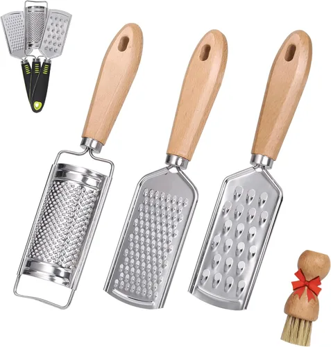 Vista 10 de Juego de rallador de queso de mano para cocina Mini rallador de queso de acero inoxidable con mango Zester de limón con cepillo de limpieza