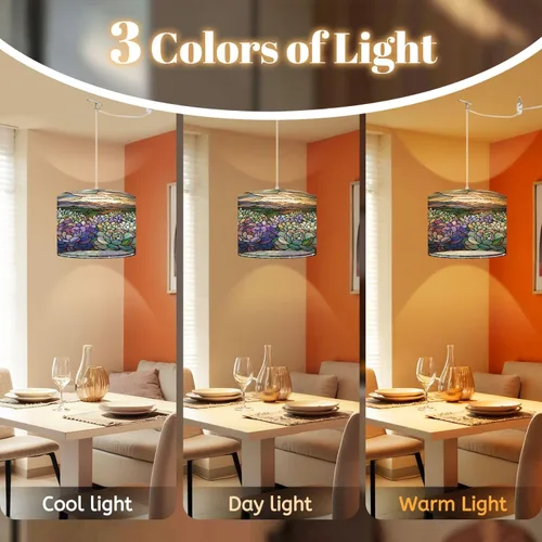 Vista 2 de Plug in Pendant Light Succulent Field Stained Glass Panel Hanging Lamp with Plug in Cord 16.4 ft Dimmable Hanging Light for Bedroom Kitchen Island