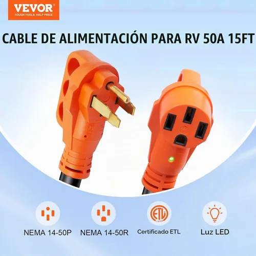 Vista 2 de VEVOR Cable de extensión de 50 amperios para RV, de 15 pies, cable de alimentación para RV resistente STW de calibre 6/3+8/1, enchufe macho NEMA