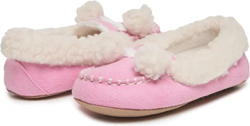 Vista 3 de Laura Ashley Fleece Girls Moccasin Slippers, Indoor Outdoor Easy to Wear Home Shoes for Kids