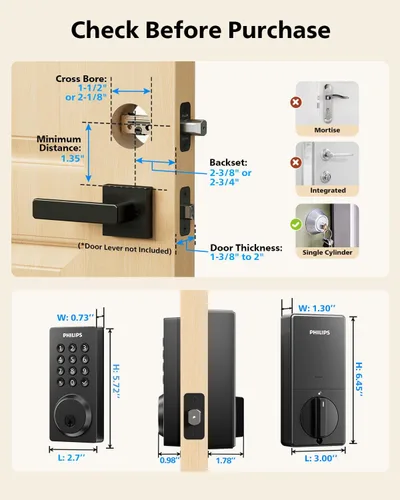 Vista 9 de Cerradura inteligente Philips, cerradura de puerta inteligente incorporada con WiFi, control remoto por aplicación, cerradura de puerta de entrada