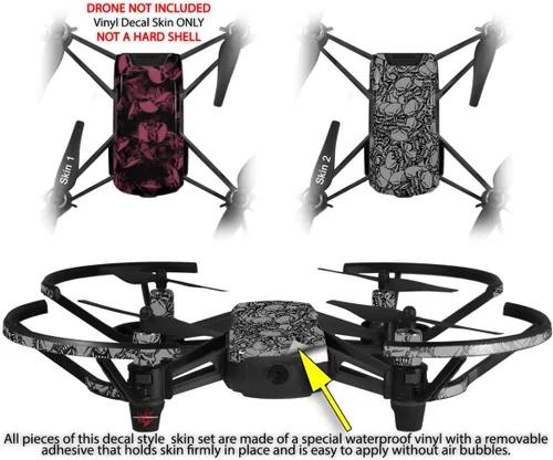 Vista 2 de Paquete de 2 calcomanías de piel para DJI Ryze Tello Dron, calaveras, confeti, drone rosa, no incluido