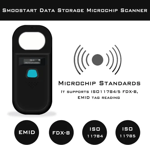 Vista 5 de Smoostart Escáner de microchip para mascotas, ISO11784/ISO11785/FDX-B/ID64/EMID lector de microchip de almacenamiento de datos