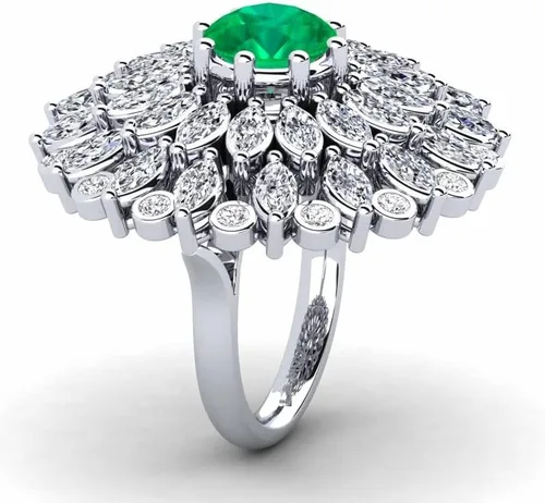 Vista 4 de Anillo de cóctel de marquesa y diamantes blancos de corte redondo para mujer, joyería con función de fiesta