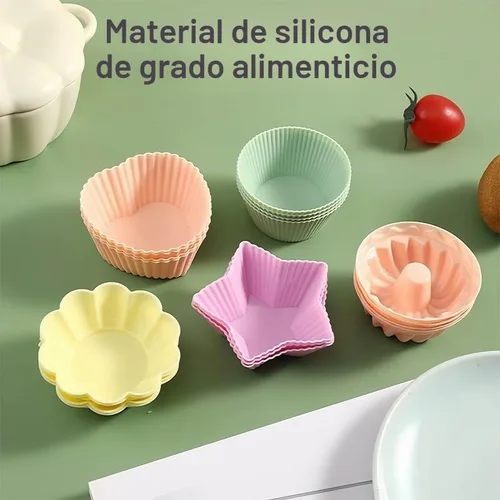 Vista 4 de 5 moldes de silicona para hornear, mini cupcakes, forros para magdalenas, tazas reutilizables para horno, freidora de aire, microondas